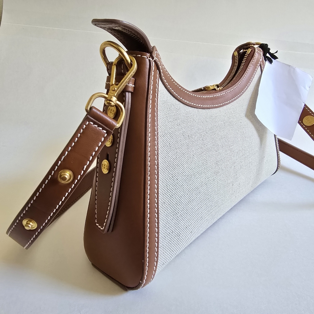 Balmain B-Buzz Canvas & Leather Shoulder Bag Natural / Camel - Picture 8 of 14